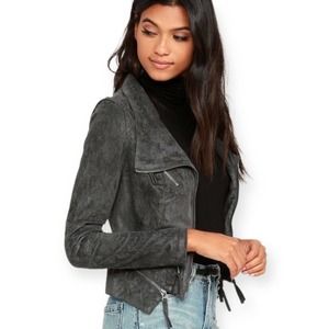 Solemio Moto Faux Suede Jacket Dark Gray Small